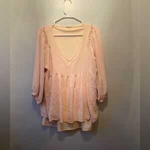 Jodifl Pale Pink Babydoll 3/4 Sleeve Top Size L. Coquette Y2K Puff Sleeve